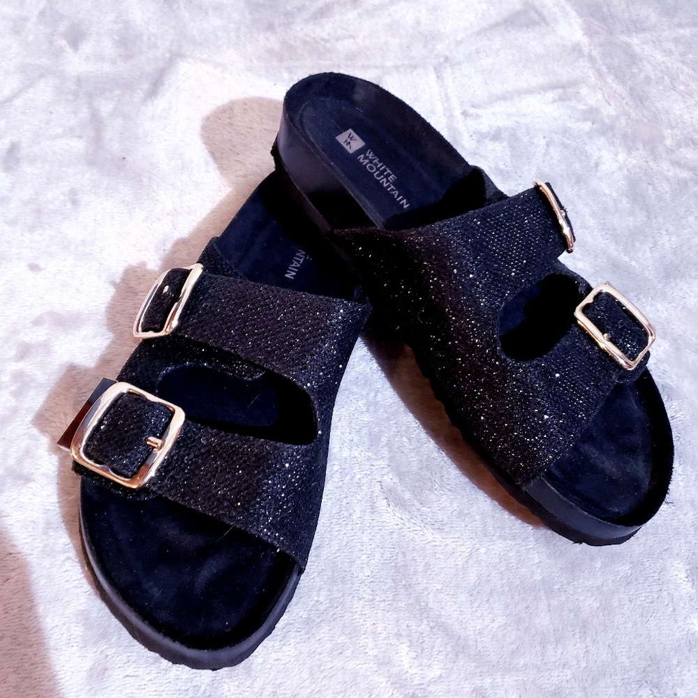 White Mountain Black Sparkling Sandals